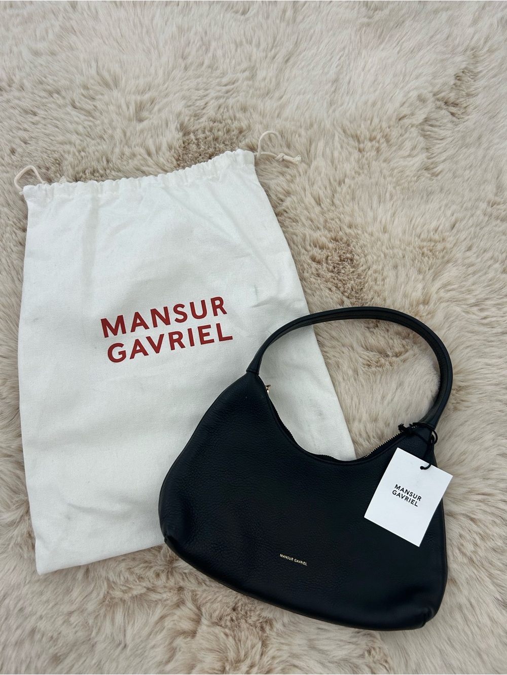 Mansur Gavriel Black Pebbled Leather Crescent Shoulder Bag